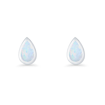 Pear Teardrop 9.3mm Solitaire Lab Created White Opal Stud Earring 925 Sterling Silver Wholesale